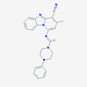 molecular formula C24H22N6 B293035 3-Methyl-1-{[(4-phenyl-1-piperazinyl)methylene]amino}pyrido[1,2-a]benzimidazole-4-carbonitrile 