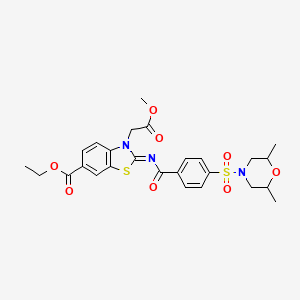 molecular formula C26H29N3O8S2 B2930369 (Z)-ethyl 2-((4-((2,6-dimethylmorpholino)sulfonyl)benzoyl)imino)-3-(2-methoxy-2-oxoethyl)-2,3-dihydrobenzo[d]thiazole-6-carboxylate CAS No. 897734-04-2