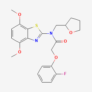 molecular formula C22H23FN2O5S B2930382 N-(4,7-dimethoxybenzo[d]thiazol-2-yl)-2-(2-fluorophenoxy)-N-((tetrahydrofuran-2-yl)methyl)acetamide CAS No. 1105216-70-3