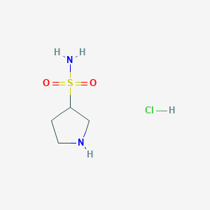 molecular formula C4H11ClN2O2S B2930423 吡咯烷-3-磺酰胺；盐酸盐 CAS No. 2580250-43-5