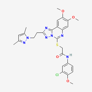 molecular formula C27H28ClN7O4S B2930461 N-(3-氯-4-甲氧苯基)-2-((2-(2-(3,5-二甲基-1H-吡唑-1-基)乙基)-8,9-二甲氧基-[1,2,4]三唑并[1,5-c]喹唑啉-5-基)硫代)乙酰胺 CAS No. 1020048-17-2