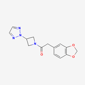 molecular formula C14H14N4O3 B2930474 1-(3-(2H-1,2,3-triazol-2-yl)azetidin-1-yl)-2-(benzo[d][1,3]dioxol-5-yl)ethan-1-one CAS No. 2176270-36-1