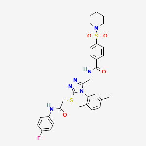 N-((4-(2,5-dimethylphenyl)-5-((2-((4-fluorophenyl)amino)-2-oxoethyl)thio)-4H-1,2,4-triazol-3-yl)methyl)-4-(piperidin-1-ylsulfonyl)benzamide