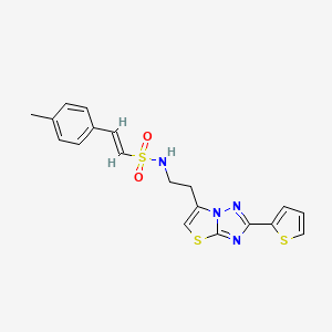molecular formula C19H18N4O2S3 B2930482 (E)-N-(2-(2-(噻吩-2-基)噻唑并[3,2-b][1,2,4]三唑-6-基)乙基)-2-(对甲苯基)乙烯磺酰胺 CAS No. 1396891-40-9