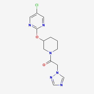 molecular formula C13H15ClN6O2 B2930509 1-(3-((5-chloropyrimidin-2-yl)oxy)piperidin-1-yl)-2-(1H-1,2,4-triazol-1-yl)ethanone CAS No. 2034398-55-3
