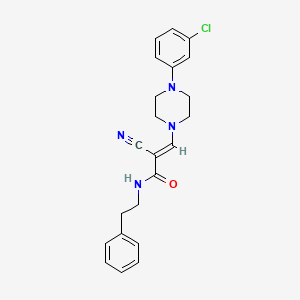 molecular formula C22H23ClN4O B2930518 (2E)-3-[4-(3-chlorophenyl)piperazin-1-yl]-2-cyano-N-(2-phenylethyl)prop-2-enamide CAS No. 885180-96-1