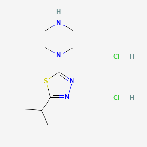 molecular formula C9H18Cl2N4S B2930529 2-Piperazin-1-yl-5-propan-2-yl-1,3,4-thiadiazole;dihydrochloride CAS No. 2548984-84-3