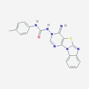 molecular formula C19H15N7OS B293053 1-(6-imino-8-thia-1,3,5,10-tetrazatetracyclo[7.7.0.02,7.011,16]hexadeca-2(7),3,9,11,13,15-hexaen-5-yl)-3-(4-methylphenyl)urea 