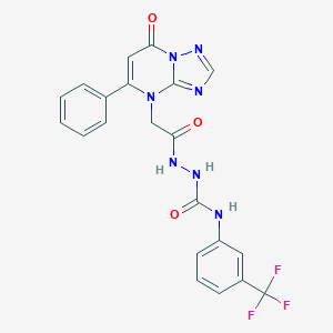 molecular formula C21H16F3N7O3 B293056 1-[[2-(7-Oxo-5-phenyl-[1,2,4]triazolo[1,5-a]pyrimidin-4-yl)acetyl]amino]-3-[3-(trifluoromethyl)phenyl]urea 