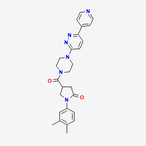 molecular formula C26H28N6O2 B2930566 1-(3,4-Dimethylphenyl)-4-(4-(6-(pyridin-4-yl)pyridazin-3-yl)piperazine-1-carbonyl)pyrrolidin-2-one CAS No. 1257551-34-0