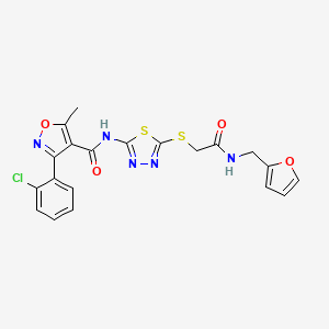 molecular formula C20H16ClN5O4S2 B2930570 3-(2-chlorophenyl)-N-(5-((2-((furan-2-ylmethyl)amino)-2-oxoethyl)thio)-1,3,4-thiadiazol-2-yl)-5-methylisoxazole-4-carboxamide CAS No. 868974-95-2