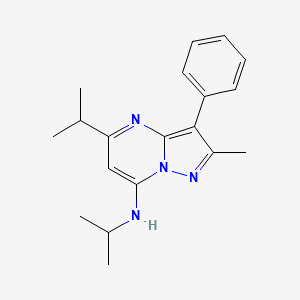 molecular formula C19H24N4 B2930572 2-methyl-3-phenyl-N,5-di(propan-2-yl)pyrazolo[1,5-a]pyrimidin-7-amine CAS No. 896591-81-4