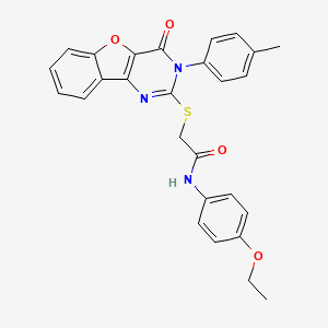 molecular formula C27H23N3O4S B2930580 N-(4-ethoxyphenyl)-2-((4-oxo-3-(p-tolyl)-3,4-dihydrobenzofuro[3,2-d]pyrimidin-2-yl)thio)acetamide CAS No. 872205-90-8