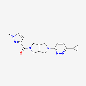 molecular formula C18H22N6O B2930588 [2-(6-Cyclopropylpyridazin-3-yl)-1,3,3a,4,6,6a-hexahydropyrrolo[3,4-c]pyrrol-5-yl]-(1-methylpyrazol-3-yl)methanone CAS No. 2415526-66-6