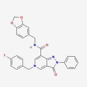 molecular formula C28H21FN4O4 B2930596 N-(1,3-苯并二氧唑-5-基甲基)-5-(4-氟苄基)-3-氧代-2-苯基-3,5-二氢-2H-吡唑并[4,3-c]吡啶-7-甲酰胺 CAS No. 921551-23-7