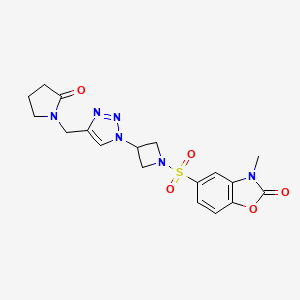 molecular formula C18H20N6O5S B2930602 3-methyl-5-((3-(4-((2-oxopyrrolidin-1-yl)methyl)-1H-1,2,3-triazol-1-yl)azetidin-1-yl)sulfonyl)benzo[d]oxazol-2(3H)-one CAS No. 2034250-84-3