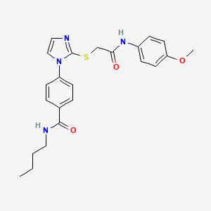 molecular formula C23H26N4O3S B2930614 N-丁基-4-(2-((2-((4-甲氧基苯基)氨基)-2-氧代乙基)硫代)-1H-咪唑-1-基)苯甲酰胺 CAS No. 1207036-66-5