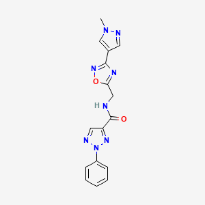 molecular formula C16H14N8O2 B2930617 N-((3-(1-methyl-1H-pyrazol-4-yl)-1,2,4-oxadiazol-5-yl)methyl)-2-phenyl-2H-1,2,3-triazole-4-carboxamide CAS No. 2034558-37-5