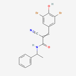 molecular formula C18H14Br2N2O2 B2930618 2-cyano-3-(3,5-dibromo-4-hydroxyphenyl)-N-(1-phenylethyl)prop-2-enamide CAS No. 444546-27-4