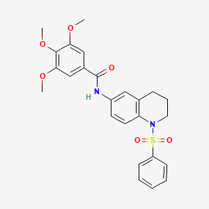molecular formula C25H26N2O6S B2930620 3,4,5-trimethoxy-N-(1-(phenylsulfonyl)-1,2,3,4-tetrahydroquinolin-6-yl)benzamide CAS No. 1005300-17-3