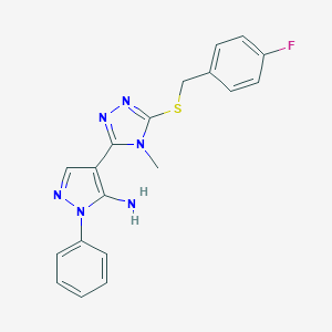 molecular formula C19H17FN6S B293064 4-{5-[(4-fluorobenzyl)sulfanyl]-4-methyl-4H-1,2,4-triazol-3-yl}-1-phenyl-1H-pyrazol-5-ylamine 