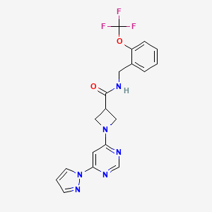 molecular formula C19H17F3N6O2 B2930658 1-(6-(1H-pyrazol-1-yl)pyrimidin-4-yl)-N-(2-(trifluoromethoxy)benzyl)azetidine-3-carboxamide CAS No. 2034581-38-7