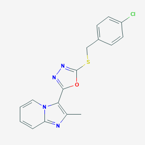 molecular formula C17H13ClN4OS B293066 3-{5-[(4-Chlorobenzyl)sulfanyl]-1,3,4-oxadiazol-2-yl}-2-methylimidazo[1,2-a]pyridine 