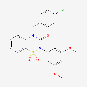molecular formula C22H19ClN2O5S B2930662 4-(4-chlorobenzyl)-2-(3,5-dimethoxyphenyl)-2H-1,2,4-benzothiadiazin-3(4H)-one 1,1-dioxide CAS No. 867040-79-7