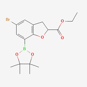molecular formula C17H22BBrO5 B2930673 5-溴-7-(四甲基-1,3,2-二氧杂硼环-2-基)-2,3-二氢-1-苯并呋喃-2-甲酸乙酯 CAS No. 2377587-57-8