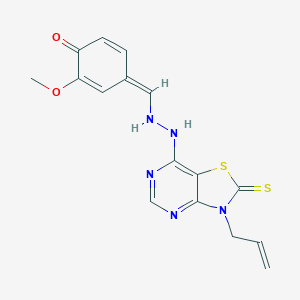 molecular formula C16H15N5O2S2 B293068 (4Z)-2-methoxy-4-[[2-(3-prop-2-enyl-2-sulfanylidene-[1,3]thiazolo[4,5-d]pyrimidin-7-yl)hydrazinyl]methylidene]cyclohexa-2,5-dien-1-one 