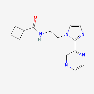 molecular formula C14H17N5O B2930702 N-(2-(2-(pyrazin-2-yl)-1H-imidazol-1-yl)ethyl)cyclobutanecarboxamide CAS No. 2034476-91-8