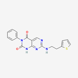 molecular formula C18H15N5O2S B2930710 3-phenyl-7-{[2-(2-thienyl)ethyl]amino}pyrimido[4,5-d]pyrimidine-2,4(1H,3H)-dione CAS No. 1396857-06-9