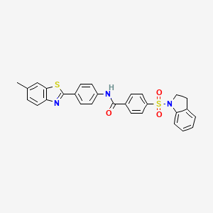 4-(2,3-dihydroindol-1-ylsulfonyl)-N-[4-(6-methyl-1,3-benzothiazol-2-yl)phenyl]benzamide