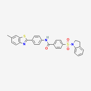 4-(2,3-dihydro-1H-indole-1-sulfonyl)-N-[4-(6-methyl-1,3-benzothiazol-2-yl)phenyl]benzamide