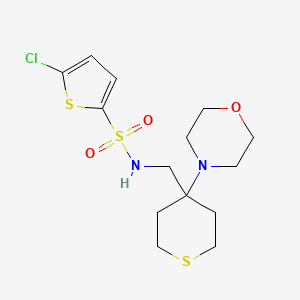 molecular formula C14H21ClN2O3S3 B2930727 5-Chloro-N-[(4-morpholin-4-ylthian-4-yl)methyl]thiophene-2-sulfonamide CAS No. 2380096-94-4