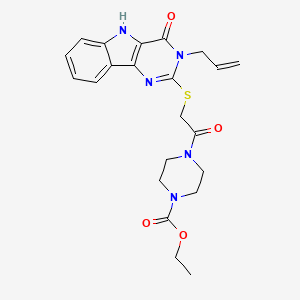 molecular formula C22H25N5O4S B2930728 ethyl 4-(2-((3-allyl-4-oxo-4,5-dihydro-3H-pyrimido[5,4-b]indol-2-yl)thio)acetyl)piperazine-1-carboxylate CAS No. 888445-95-2