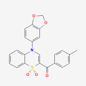 molecular formula C23H17NO5S B2930731 [4-(1,3-苯并二氧杂环-5-基)-1,1-二氧化-4H-1,4-苯并噻嗪-2-基](4-甲苯基)甲苯酮 CAS No. 1114886-29-1