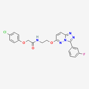 molecular formula C21H17ClFN5O3 B2930740 2-(4-chlorophenoxy)-N-(2-((3-(3-fluorophenyl)-[1,2,4]triazolo[4,3-b]pyridazin-6-yl)oxy)ethyl)acetamide CAS No. 1021098-69-0