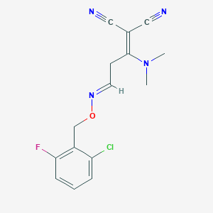 molecular formula C15H14ClFN4O B2930743 2-[(3E)-3-{[(2-氯-6-氟苯基)甲氧基]亚氨基}-1-(二甲氨基)丙叉基]丙二腈 CAS No. 338773-71-0