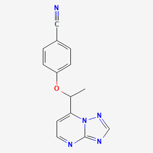 molecular formula C14H11N5O B2930744 4-(1-[1,2,4]三唑并[1,5-a]嘧啶-7-基乙氧基)苯甲腈 CAS No. 165383-21-1