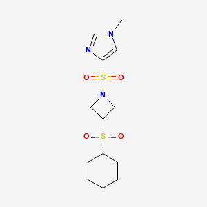 molecular formula C13H21N3O4S2 B2930748 4-((3-(环己基磺酰基)氮杂环丁烷-1-基)磺酰基)-1-甲基-1H-咪唑 CAS No. 1448132-27-1