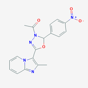 molecular formula C18H15N5O4 B293075 3-(4-Acetyl-5-{4-nitrophenyl}-4,5-dihydro-1,3,4-oxadiazol-2-yl)-2-methylimidazo[1,2-a]pyridine 