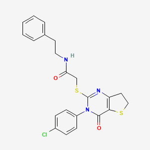 molecular formula C22H20ClN3O2S2 B2930750 2-((3-(4-氯苯基)-4-氧代-3,4,6,7-四氢噻吩[3,2-d]嘧啶-2-基)硫代)-N-苯乙酰胺 CAS No. 687564-28-9