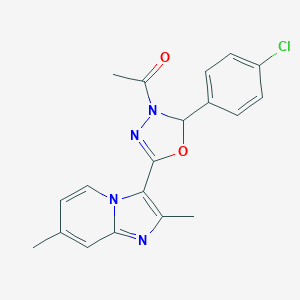molecular formula C19H17ClN4O2 B293076 3-[4-Acetyl-5-(4-chlorophenyl)-4,5-dihydro-1,3,4-oxadiazol-2-yl]-2,7-dimethylimidazo[1,2-a]pyridine 