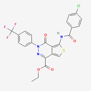 molecular formula C23H15ClF3N3O4S B2930764 5-(4-氯苯甲酰胺基)-4-氧代-3-(4-(三氟甲基)苯基)-3,4-二氢噻吩并[3,4-d]哒嗪-1-甲酸乙酯 CAS No. 851951-29-6