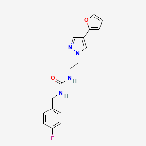 molecular formula C17H17FN4O2 B2930818 1-(4-氟苄基)-3-(2-(4-(呋喃-2-基)-1H-吡唑-1-基)乙基)脲 CAS No. 2034512-91-7