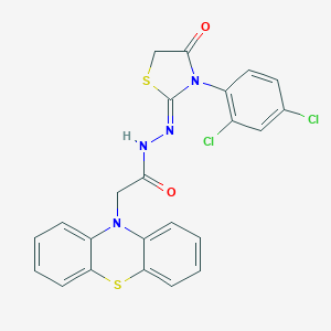 molecular formula C23H16Cl2N4O2S2 B293083 N'-[3-(2,4-dichlorophenyl)-4-oxo-1,3-thiazolidin-2-ylidene]-2-(10H-phenothiazin-10-yl)acetohydrazide 