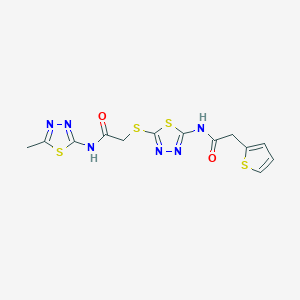 molecular formula C13H12N6O2S4 B2930833 N-(5-methyl-1,3,4-thiadiazol-2-yl)-2-((5-(2-(thiophen-2-yl)acetamido)-1,3,4-thiadiazol-2-yl)thio)acetamide CAS No. 477215-16-0