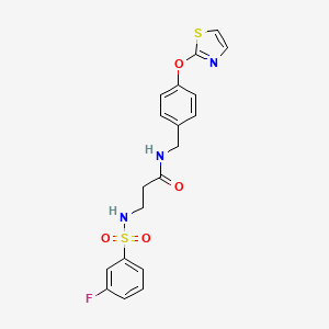 molecular formula C19H18FN3O4S2 B2930839 3-(3-fluorophenylsulfonamido)-N-(4-(thiazol-2-yloxy)benzyl)propanamide CAS No. 2034616-81-2