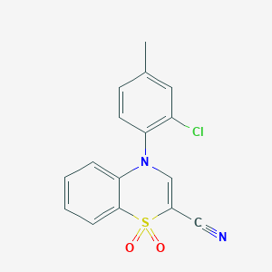 molecular formula C16H11ClN2O2S B2930857 4-(2-chloro-4-methylphenyl)-4H-benzo[b][1,4]thiazine-2-carbonitrile 1,1-dioxide CAS No. 1206993-63-6